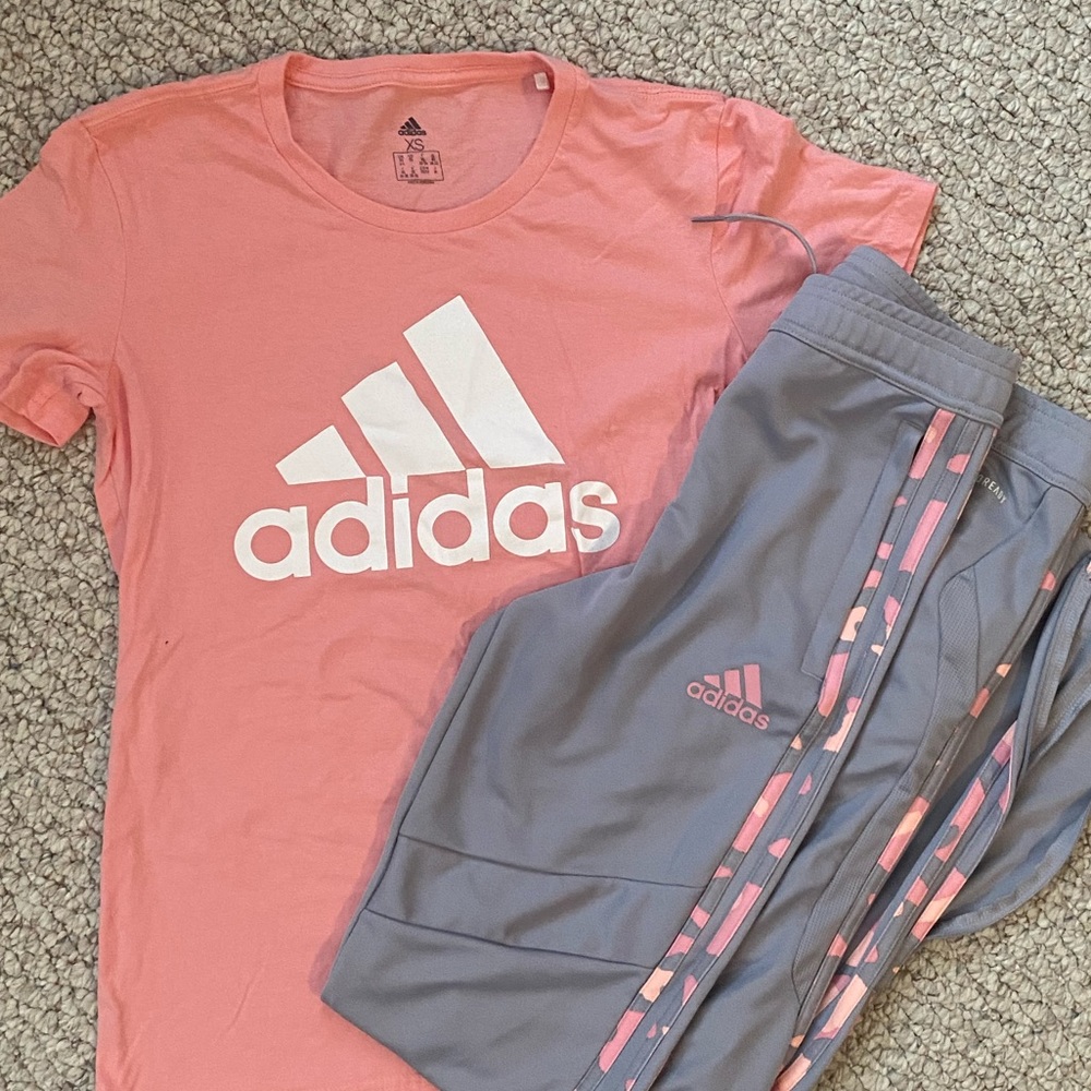 Pink/Gray Adidas Short Sleeve Shirt and Pants